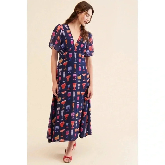 Lisa Says Gah Grace Dress Midi Short Sleeve Martini Cocktail Printed Small - Picture 1 of 17